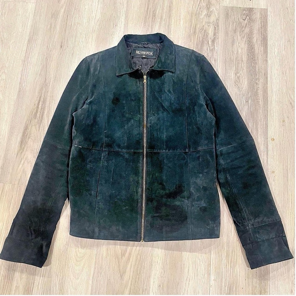 Silver fox emerald suede leather jacket insulated sz L